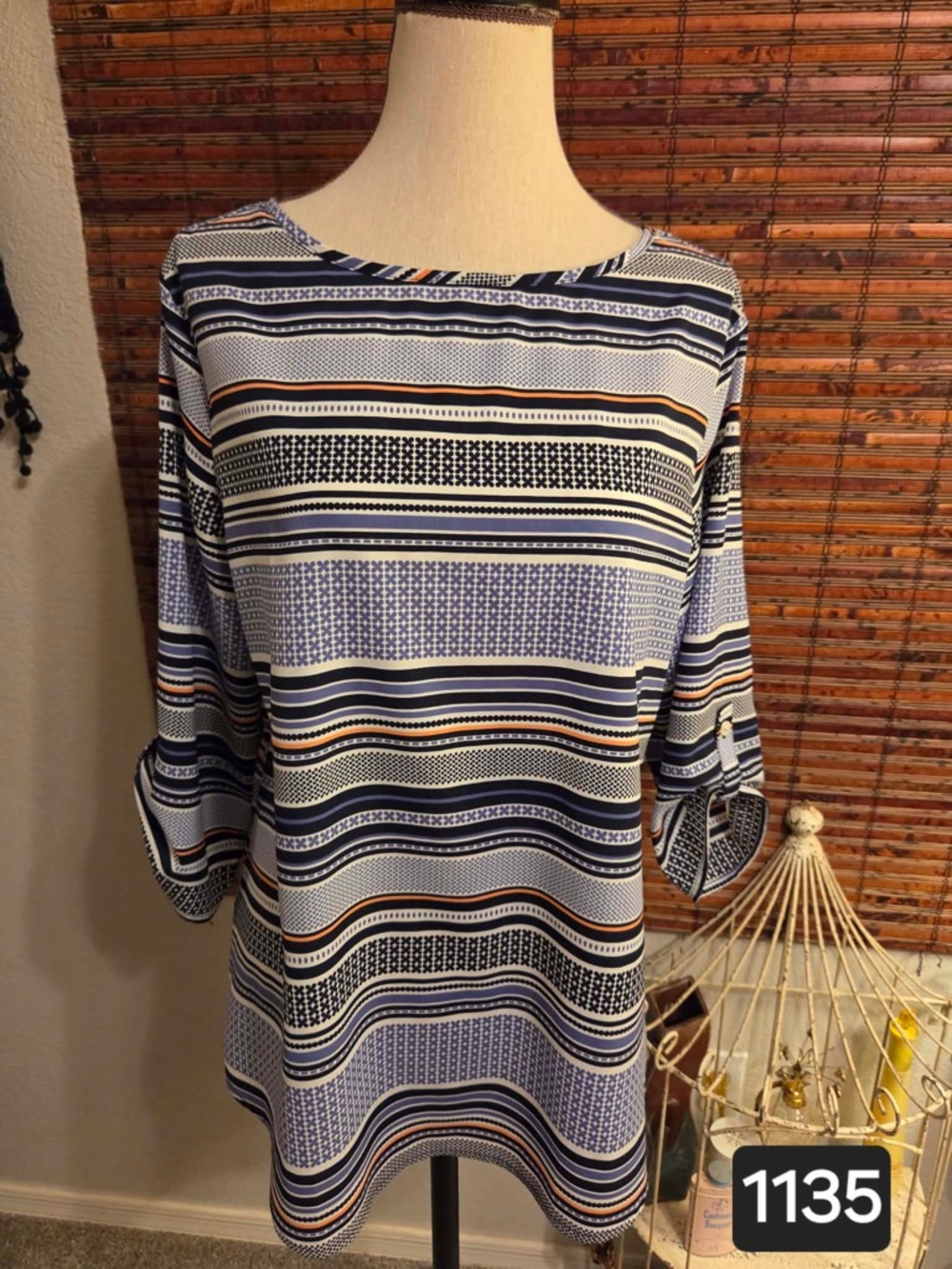 Striped Blue and White Long Sleeve Women’s Tunic Top